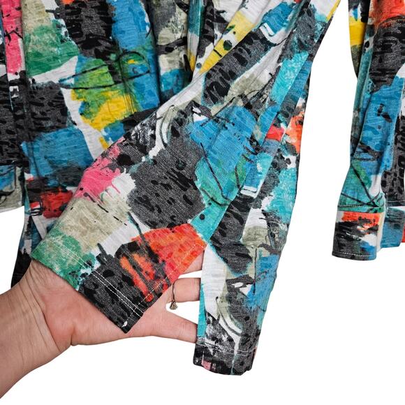 Ali Miles Womens Knit Abstract Multicolor Print Button-Down Tunic Top Sz L Artsy - Picture 4 of 12